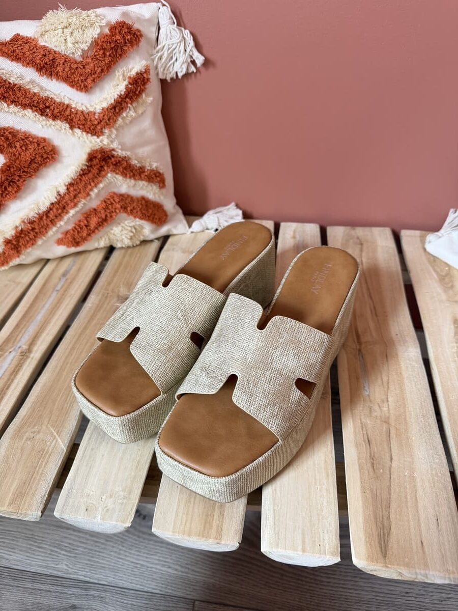 Mules compensées en toile écrue style H — boutique Le Dress BY L.A