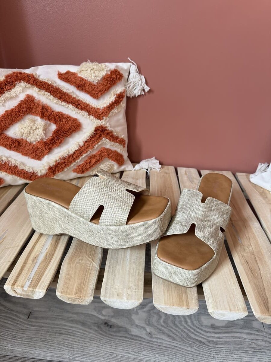 Mules compensées en toile écrue style H — boutique Le Dress BY L.A