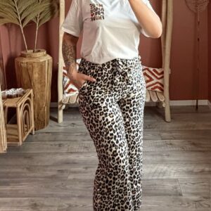 Pantalon large imprimé léopard beige et noir à taille élastiquée — Le Dress BY L.A
