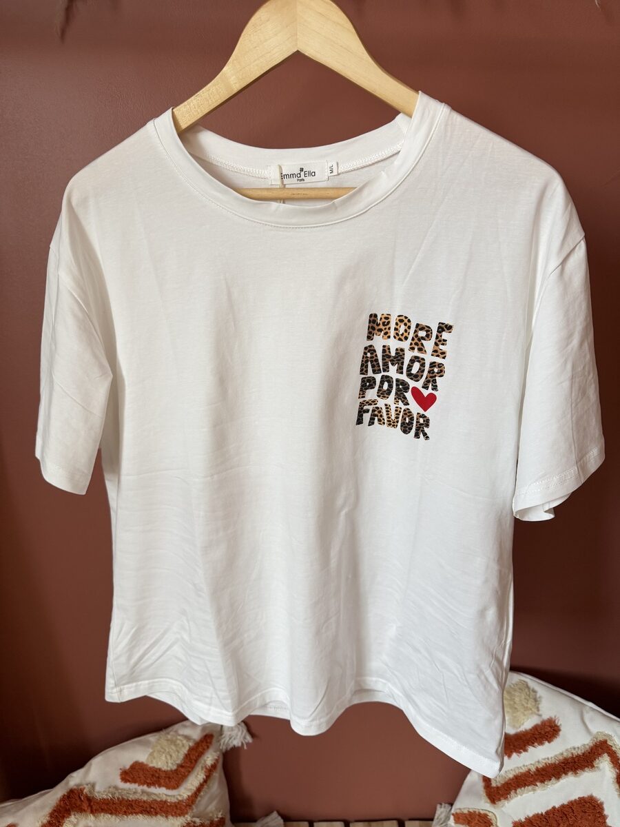 T-shirt blanc oversize imprimé léopard "more amor por favor" - le Dress BY L.A