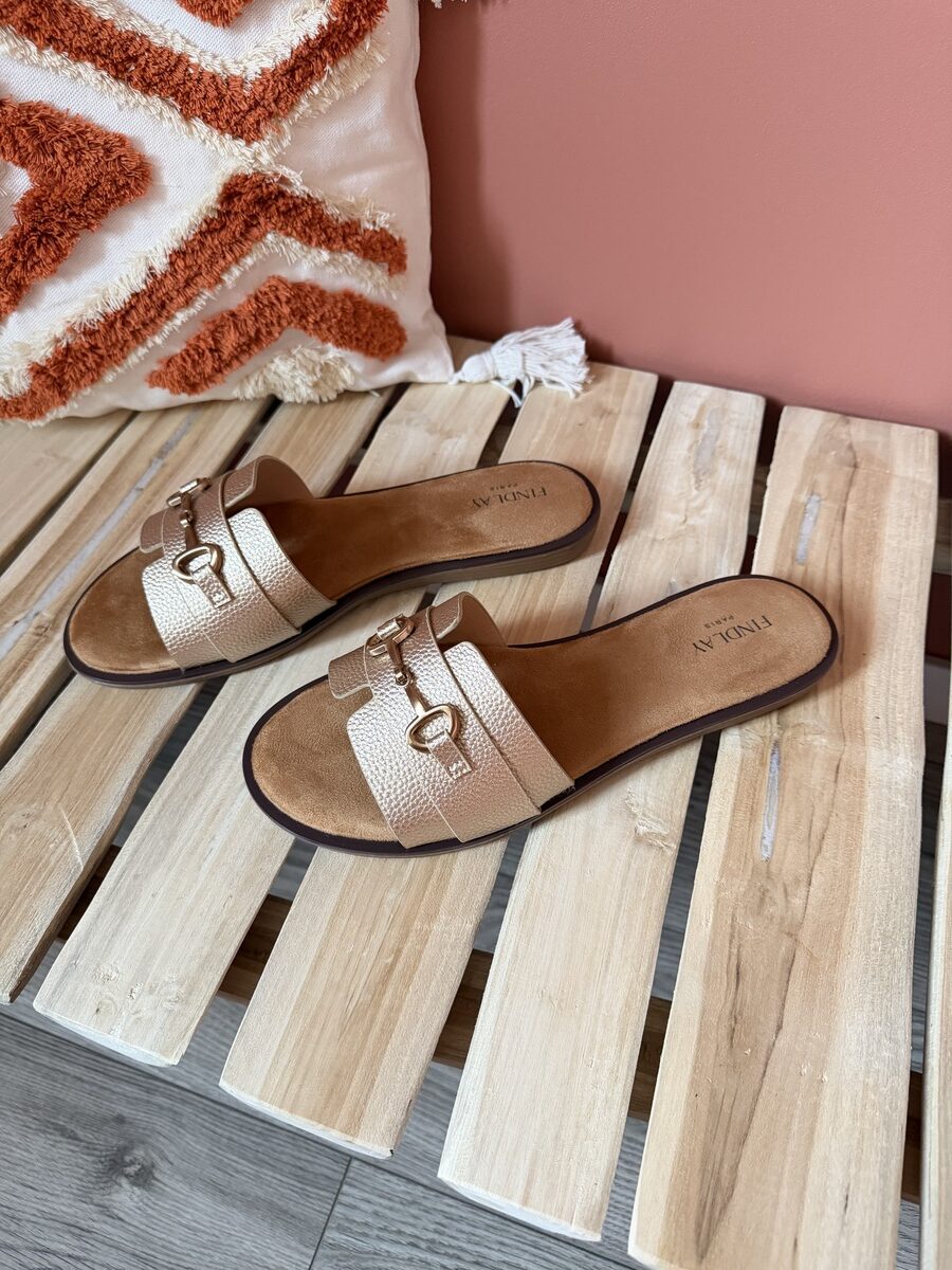 Mules plates cuir grainé rose gold avec chaîne dorée — boutique Le Dress BY L.A