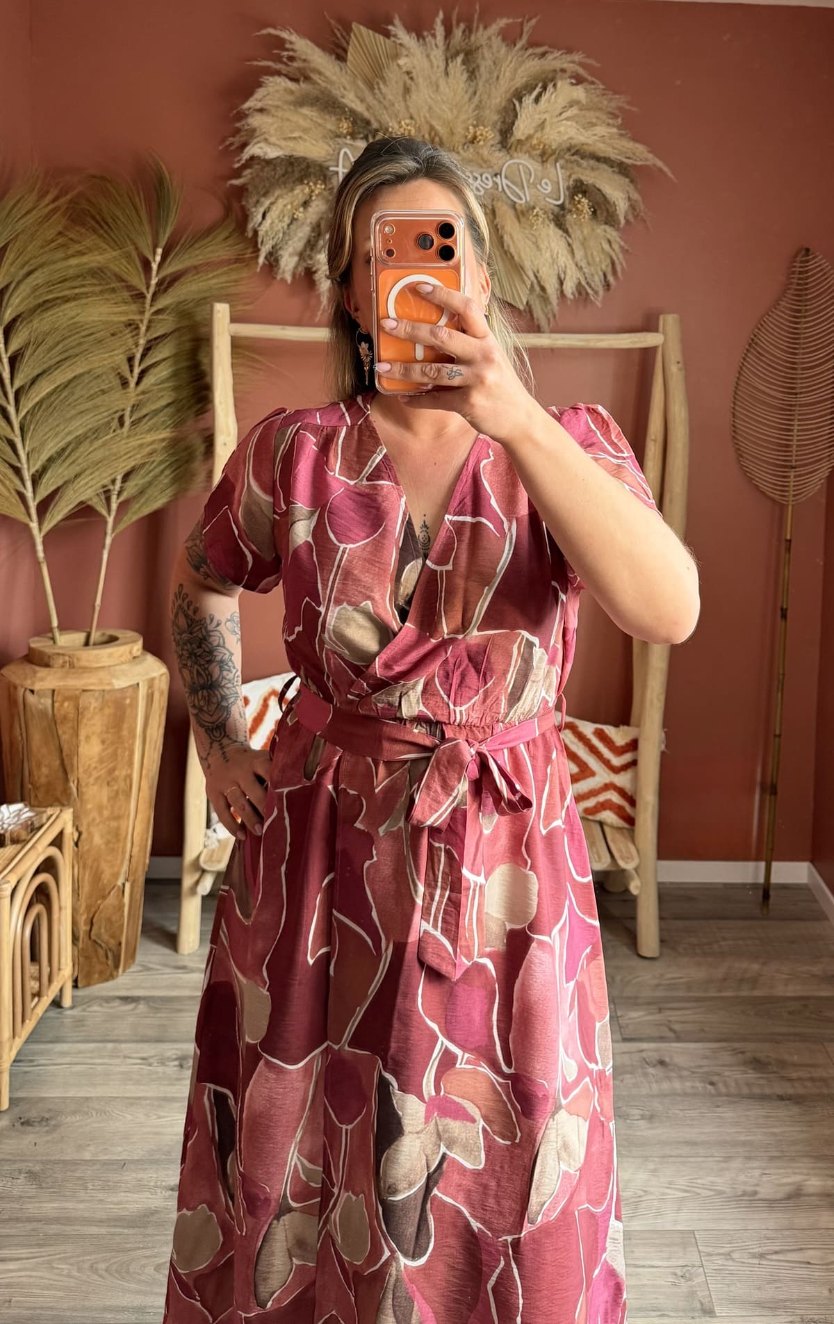 Robe Portefeuille Imprimée Rose & Terracotta – Image 2