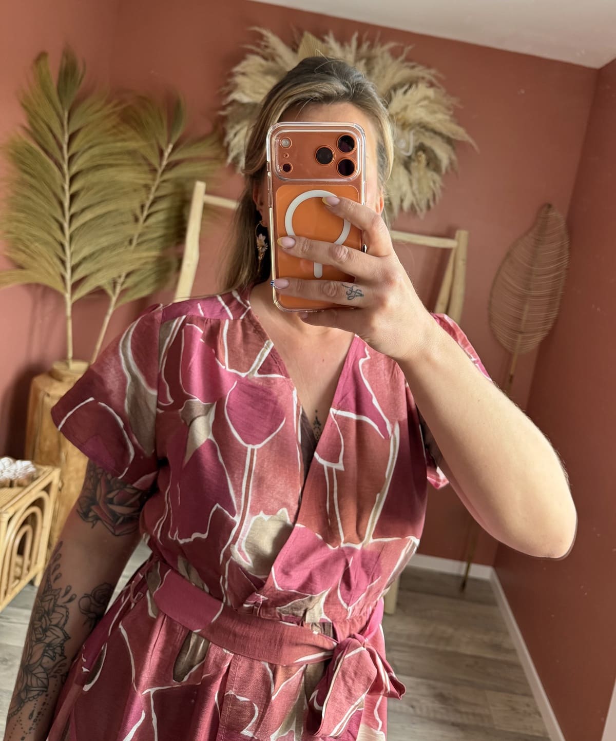 Robe Portefeuille Imprimée Rose & Terracotta – Image 3