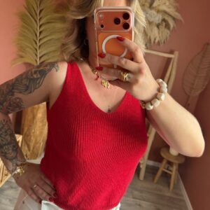 Top sans manches en maille côtelée rouge col V femme – Le Dress BY L.A