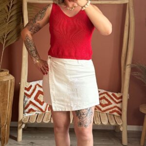Top sans manches en maille côtelée rouge col V femme – Le Dress BY L.A