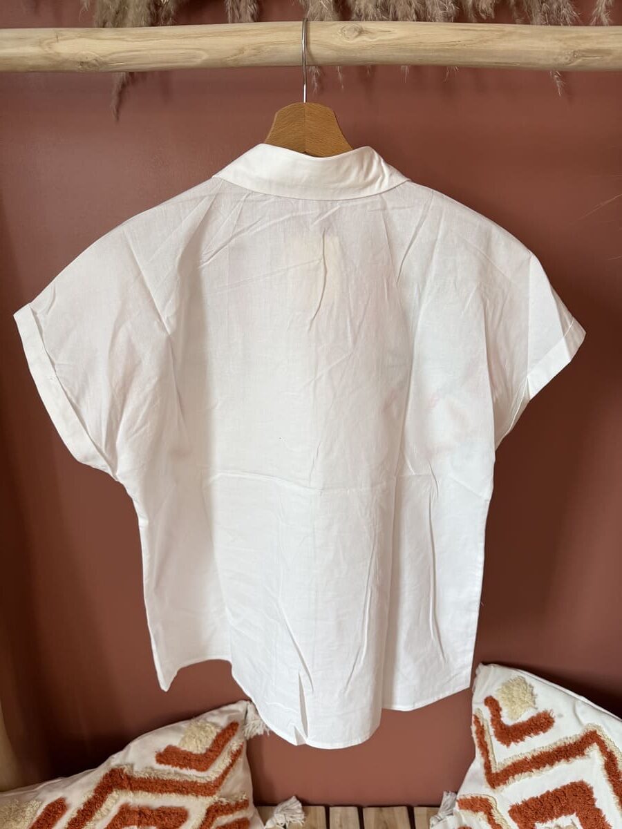 Chemise manches courtes blanche broderies florales multicolores femme – Le Dress BY L.A