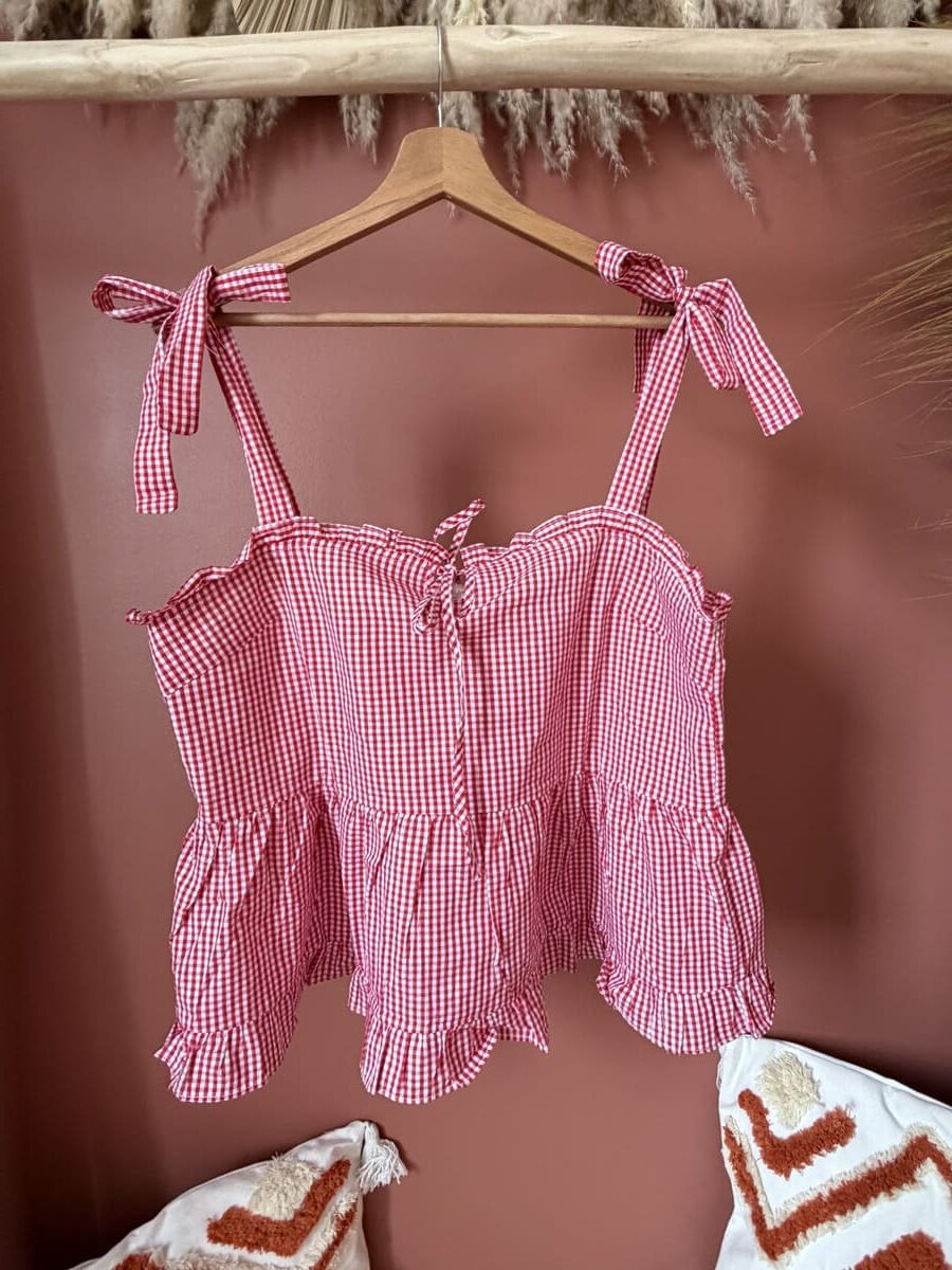 Top Vichy Bordeaux à Bretelles Nouées – Image 3