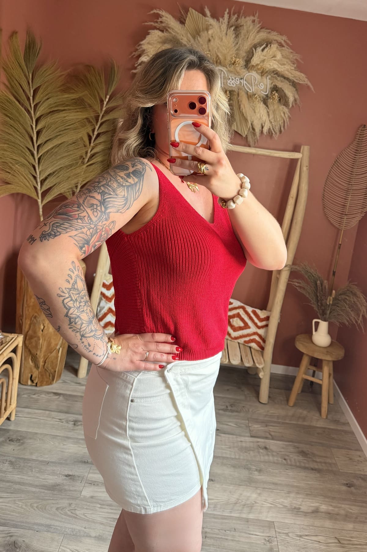 Top sans manches en maille côtelée rouge col V femme – Le Dress BY L.A